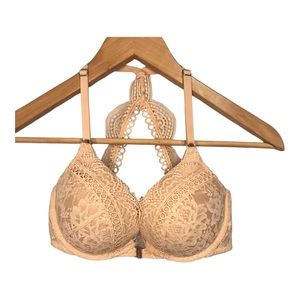 VICTORIA SECRET Dream Angels Lined Bra 32D Beige Front Close Stripy